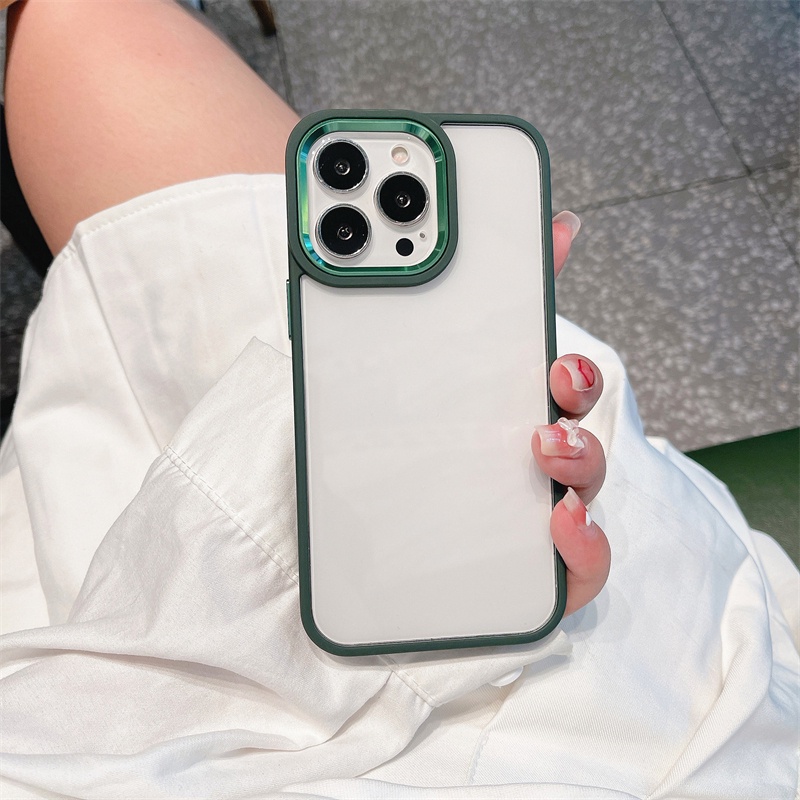 Ốp Điện Thoại Cứng Trong Suốt Viền Kim Loại Chống Sốc Cho iPhone 14 13 12 11 Pro Max