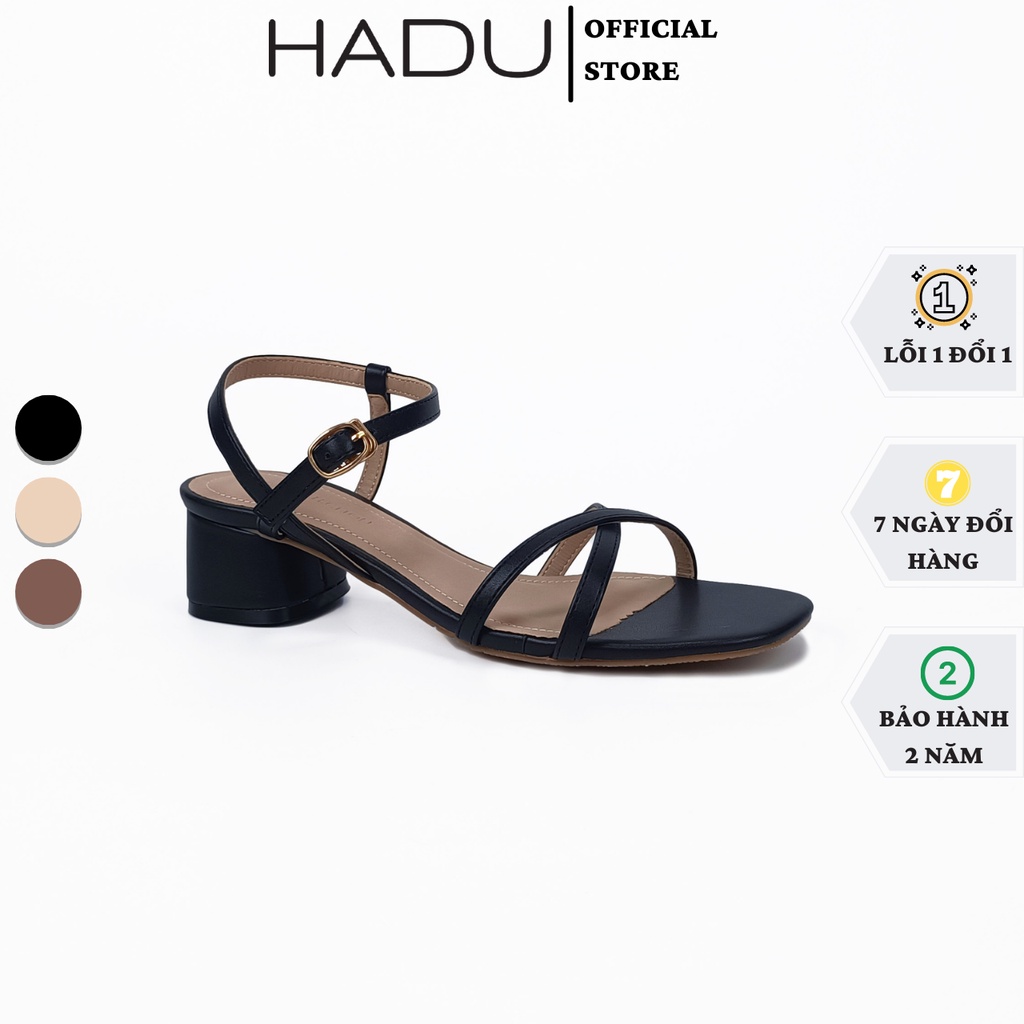 Giày sandal cao gót 3p quai chéo ANNA HADU M580 gót vuông hậu chữ X