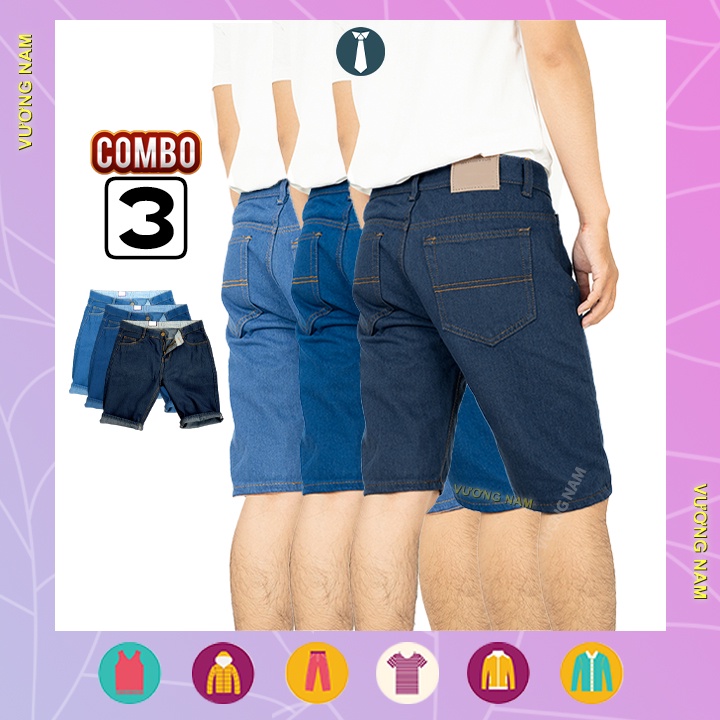 Quần short jean nam 3 cái ngắn big size chất bò cao cấp kiểu trơn đơn giản VN56E