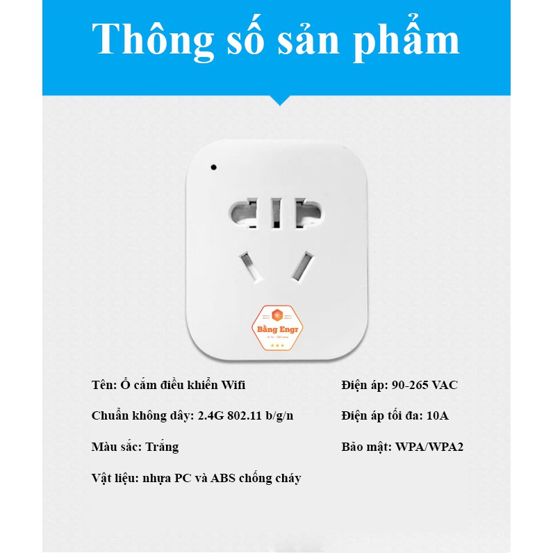(App Tiếng Việt) Ổ cắm thông minh điều khiển từ xa qua wifi có nút tắt/bật trực tiếp, điều khiển giọng nói, có hẹn giờ