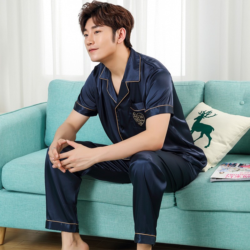 Bộ pyjama nam mặc nhà ngắn tay phối viền vải lụa satin mềm mại, thoáng mát NG625 - Thời Trang Dương
