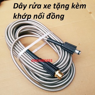 Dây rửa xe 10M,15,20,30M áp lực cao 2 đầu to ren 22mm kèm khớp ĐỒNG nối