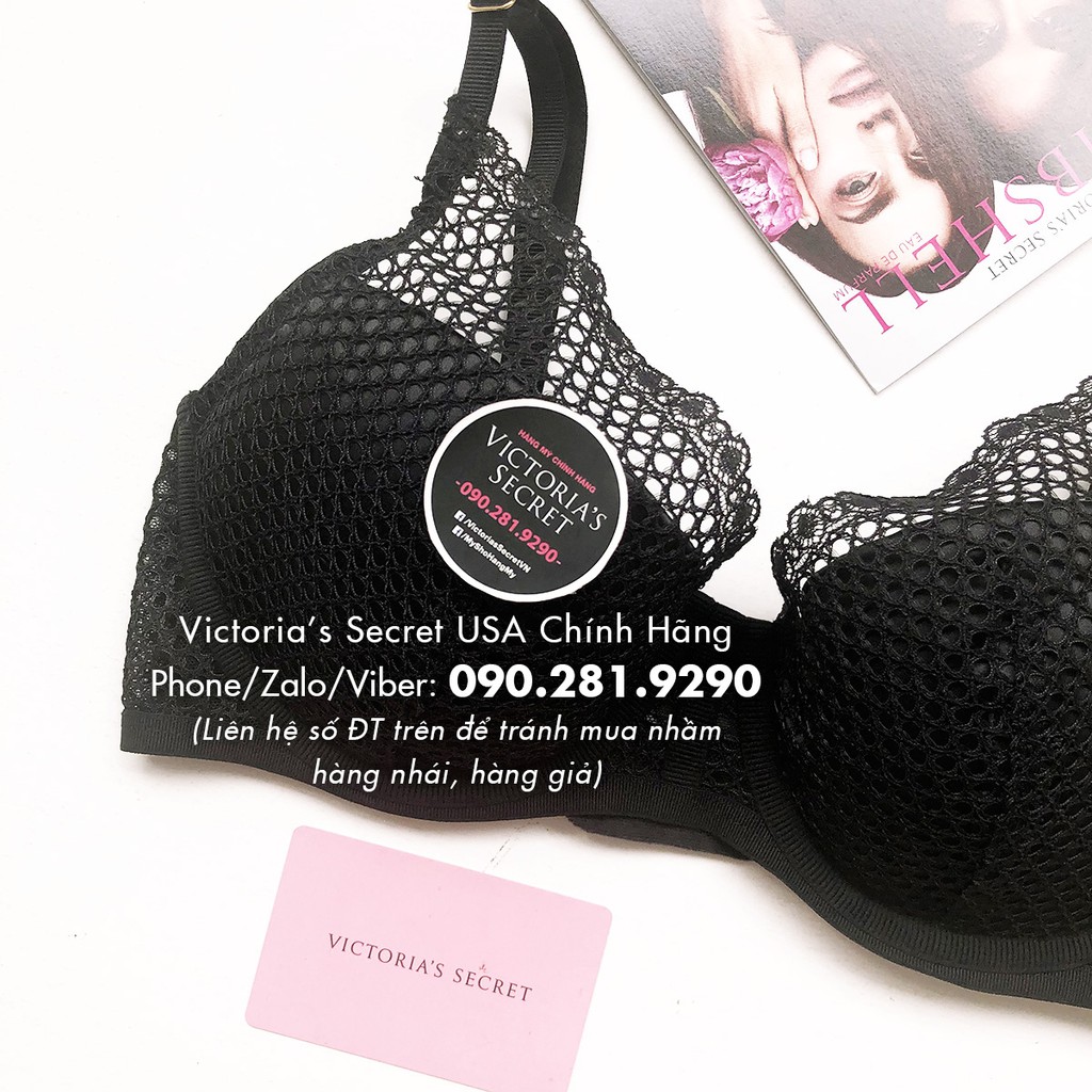 (Hàng Mỹ) 34B, B75 - Áo lót đen lưới cá (155) mút mỏng, Luxe Lingerie, Lace Black - Victoria's Secret