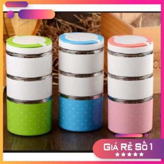 Ca men đựng cơm 3 tầng - hộp đựng cơm 3 tầng inox cao cấp - hộp cơm inox giữ nhiệt 3 tầng chấm bi - cặp lồng cơm