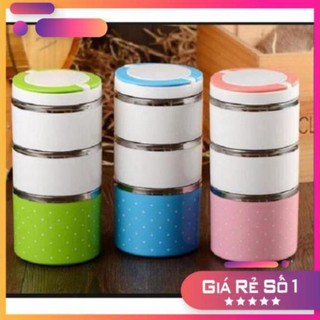 Ca men đựng cơm 3 tầng - hộp đựng cơm 3 tầng inox cao cấp - hộp cơm inox giữ nhiệt 3 tầng chấm bi - cặp lồng cơm