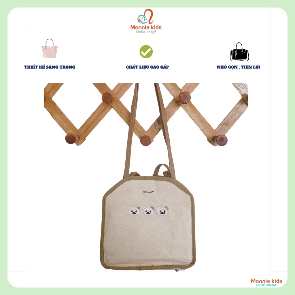Túi vải canvas đựng bỉm sữa cho mẹ hình gấu, túi xách vải bố đựng tã cho bé - Monnie Kids