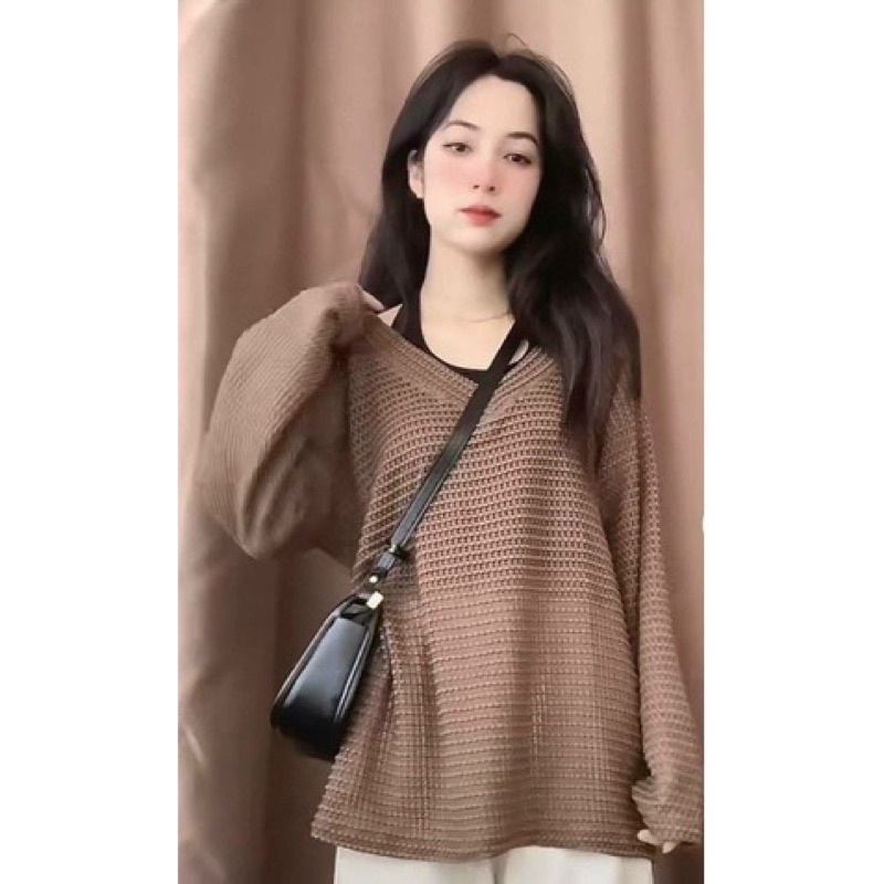 Set áo quây cổ yếm kèm áo lưới cổ V, Set áo lưới cổ V trễ + áo yếm croptop Xưởng May Hạnh Hồng