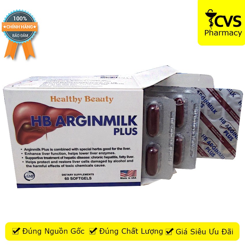 HB ARGINMILK PLUS (Hộp 60 Viên) - Giúp Tăng Cường Chức Năng Gan &amp; Bảo Vệ Gan - cvspharmacy