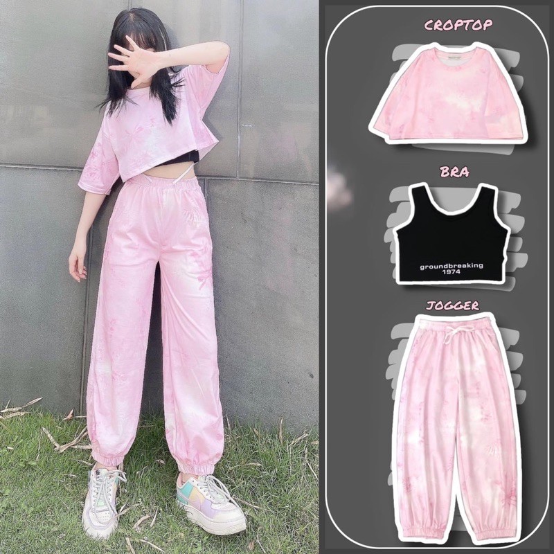 FullSet Jogger TIE Croptop TIE Kèm Bra Ảnh Thật