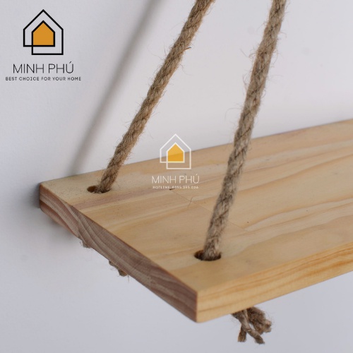 Kệ Gỗ Treo Tường,Kệ Trang Trí 1 Thanh Bằng Gỗ Tự Nhiên Kèm Dây Treo Xinh Xắn