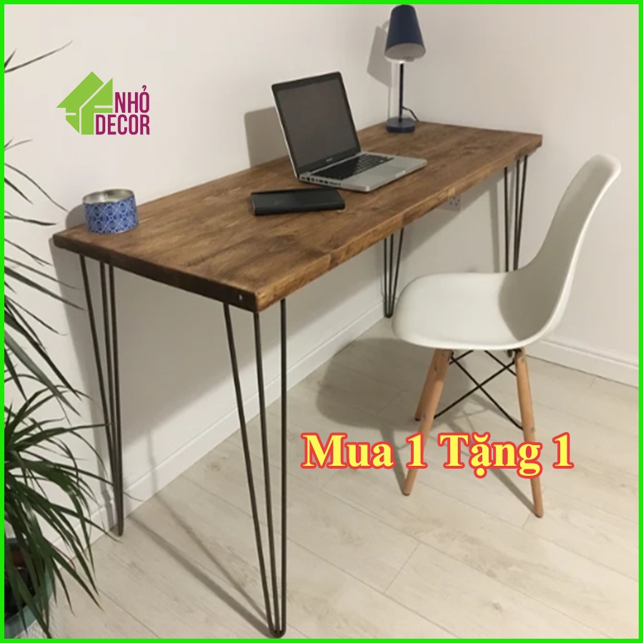 Bàn làm việc gỗ tự nhiên - Bàn làm việc chân sắt 100% gỗ thông - Bàn Vintage siêu Chill - Nhỏ Decor