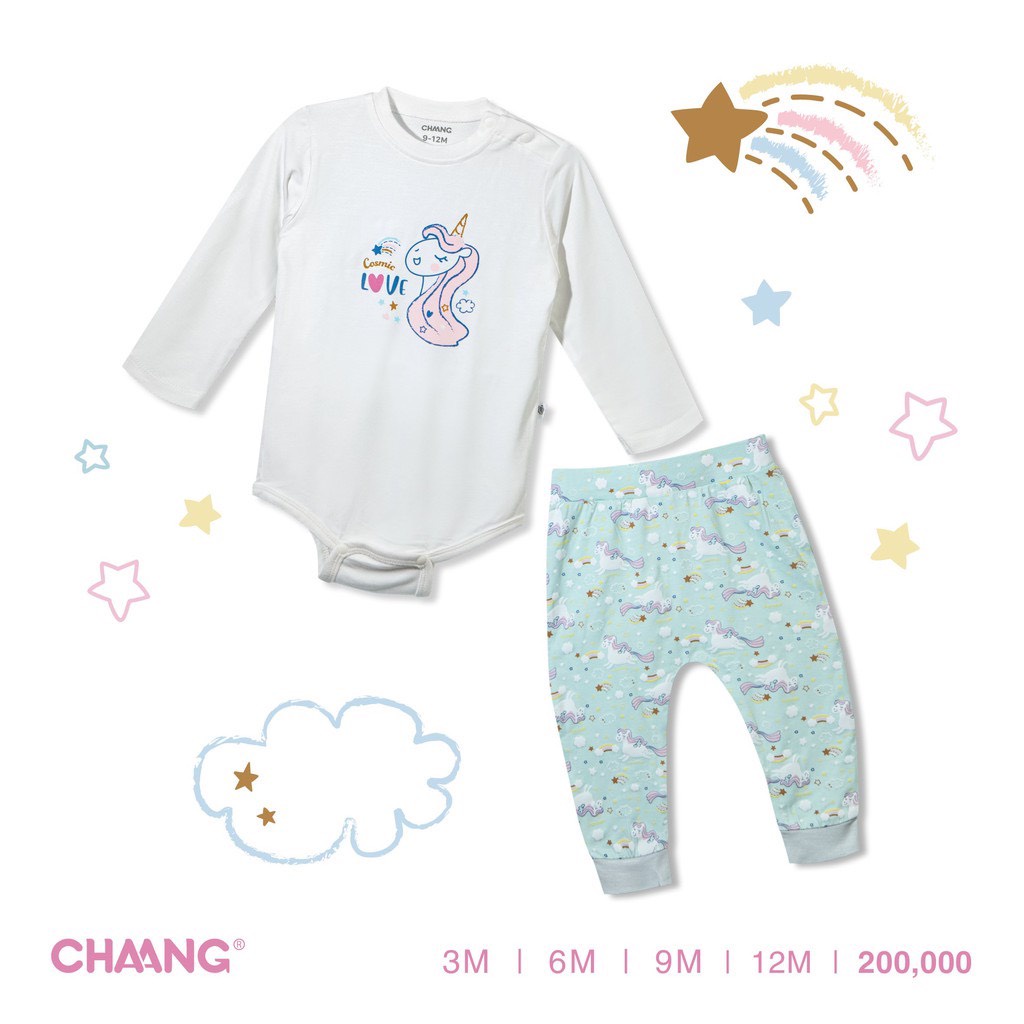 [ CHAANG - DINO &amp; PONY ] Bộ bodychip dài tay cho bé từ sơ sinh đến 12 tháng