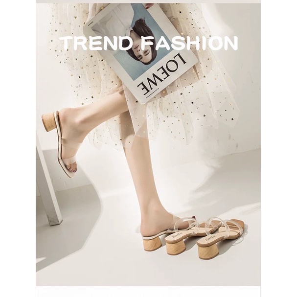 Giày cao gót nữ đế vuông, giày sandal 5 phân quai trong hottrend 2022