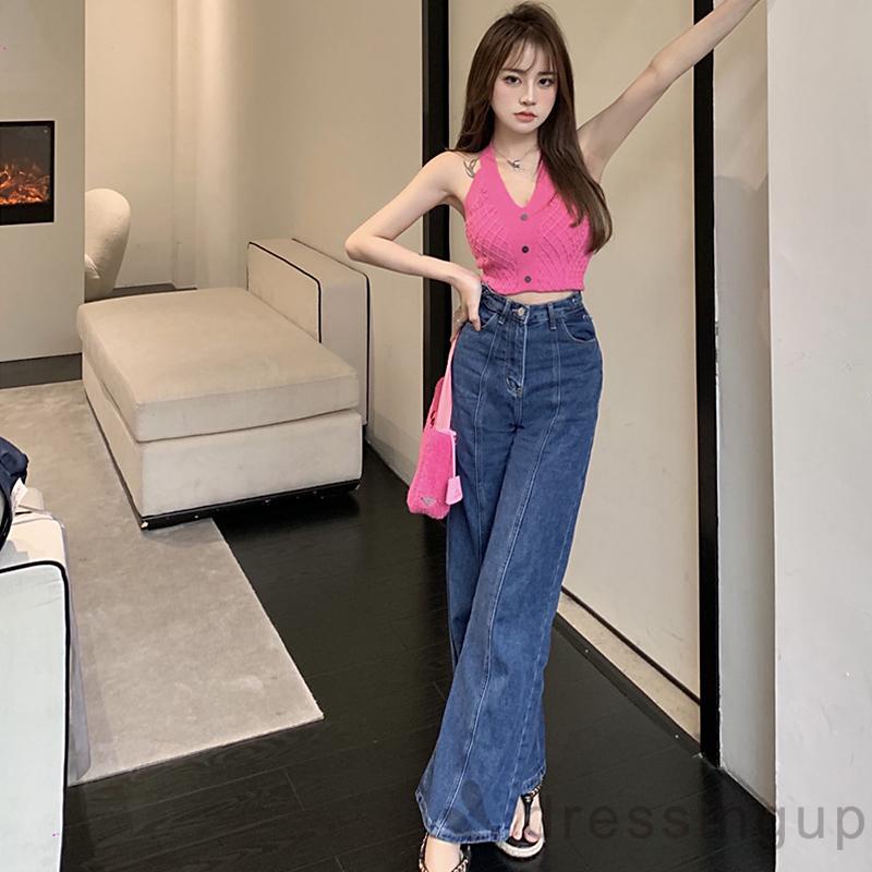 Áo Dệt Kim Sát Nách Cổ Chữ V Hở Lưng Màu Trơn Thời Trang Mùa Hè Cho Nữ