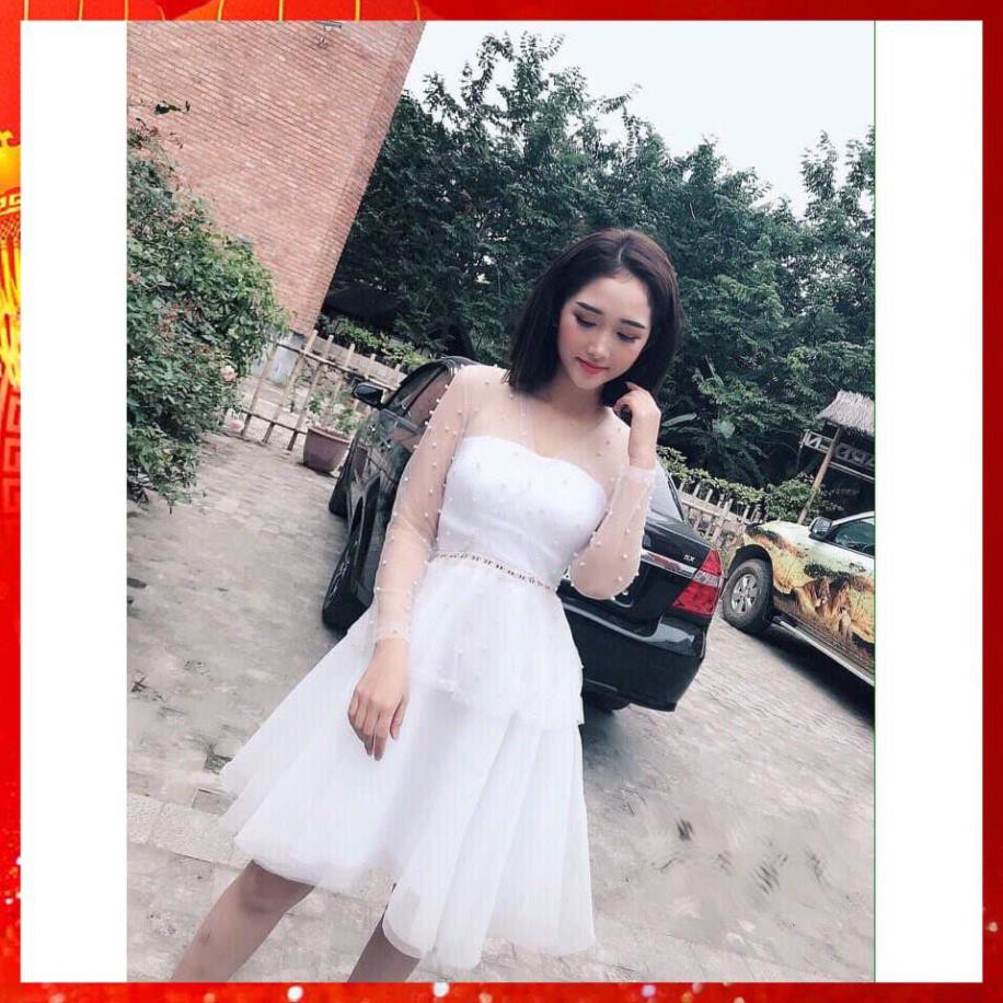Đầm dự tiệc trắng xòe đính chuỗi sang chảnh bậc nhất [ HÀNG CÓ SẴN ] | BigBuy360 - bigbuy360.vn