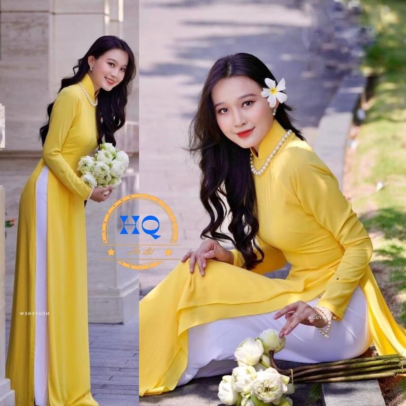 Áo dài truyền thống - Áo dài trơn màu vàng xinh tươi ADV01