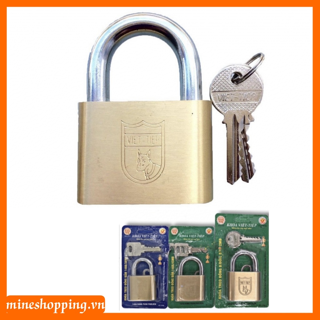 Ổ khoá treo đồng Việt Tiệp cao cấp(Bấm được) + Kèm 3 chìa_3 mẫu kích cỡ VT0138MB/0145MB/0152MB