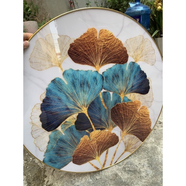 O1 Tranh Tròn Treo Tường Tráng Gương Cao Cấp Hươu Rẻ Quạt Decor phòng khách/ phòng ngủ/ bàn lá rẻ quạt bạch quả cá coi