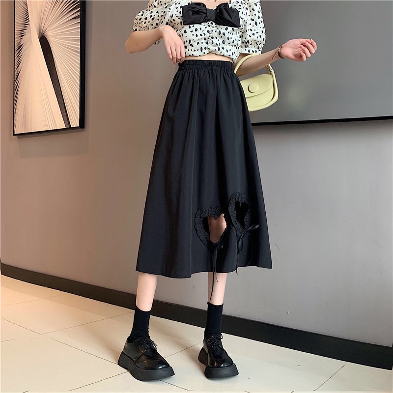 Chân Váy Chữ a Lưng Cao Dáng Ôm Họa Tiết Nơ/ Trái Tim Màu Trắng Thời Trang Xinh Xắn Cho Nữ