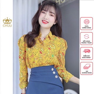 Áo sơ mi hoa công sở nữ tay phồng chuu a8087