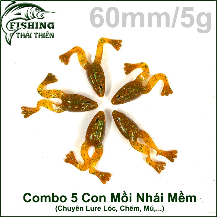 Combo 5 Con Mồi Giả Nhái Mềm Không Lưỡi Câu Lure RY26 Dài 60mm Nặng 5g Mẫu Mới Nhiều Màu Siêu Nhạy