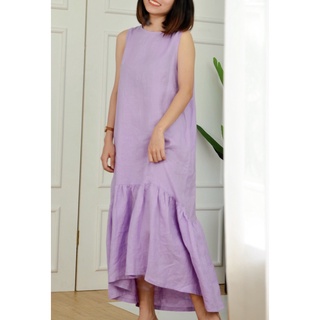 Đầm Maxi Đuôi Cá Dài Sát Nách Màu Tím Lavender Em&Linen Chất Liệu Linen Tưng Cổ Tròn