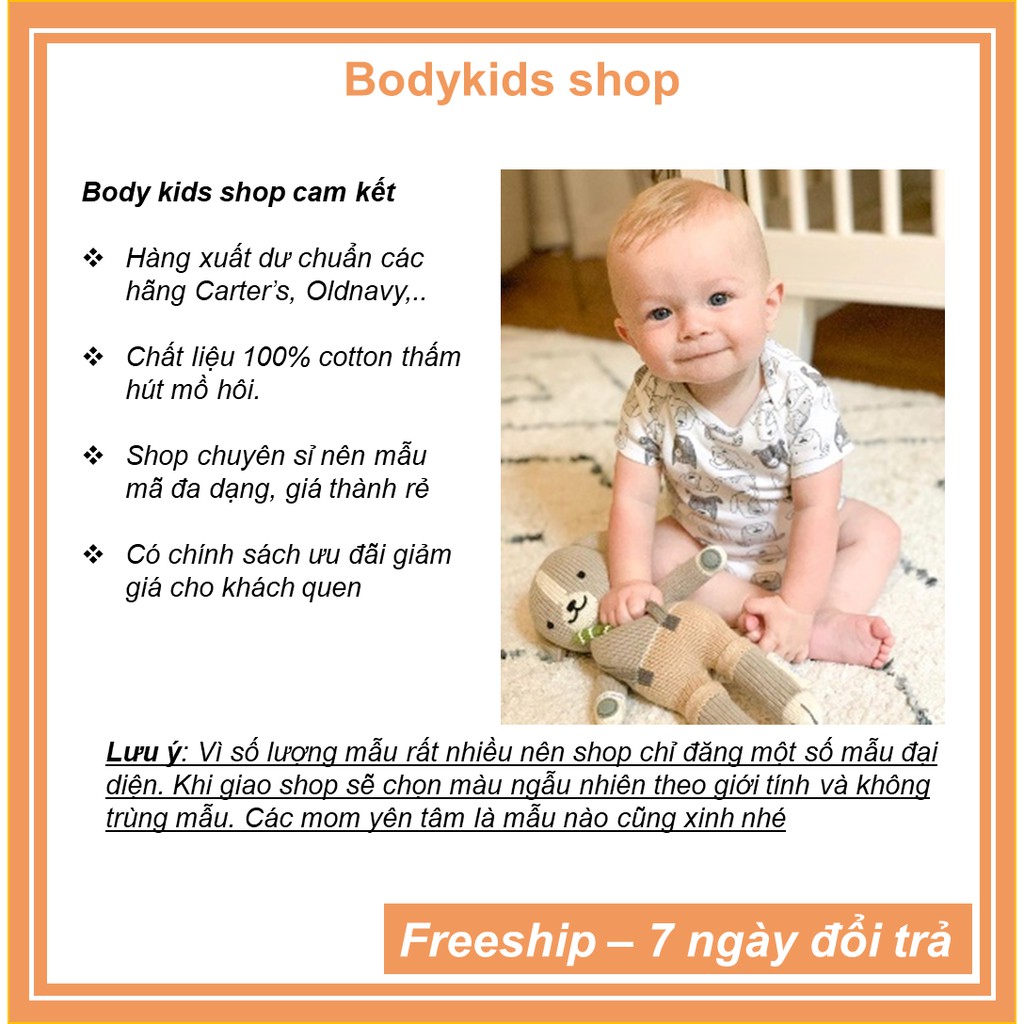 Combo 10 body chip dài tay❤️Freeship❤️Bodysuit xuất dư cotton cho bé trai bé gái-Giao màu ngẫu nhiên theo giới tính