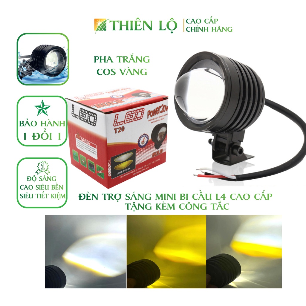 Đèn Trợ Sáng L4 Bi Cầu 2 Màu Pha Trắng Cos Vàng Cao Cấp Chính Hãng Thiên Lộ - Chip T-LED Thế Hệ Mới Tặng Công Tắc