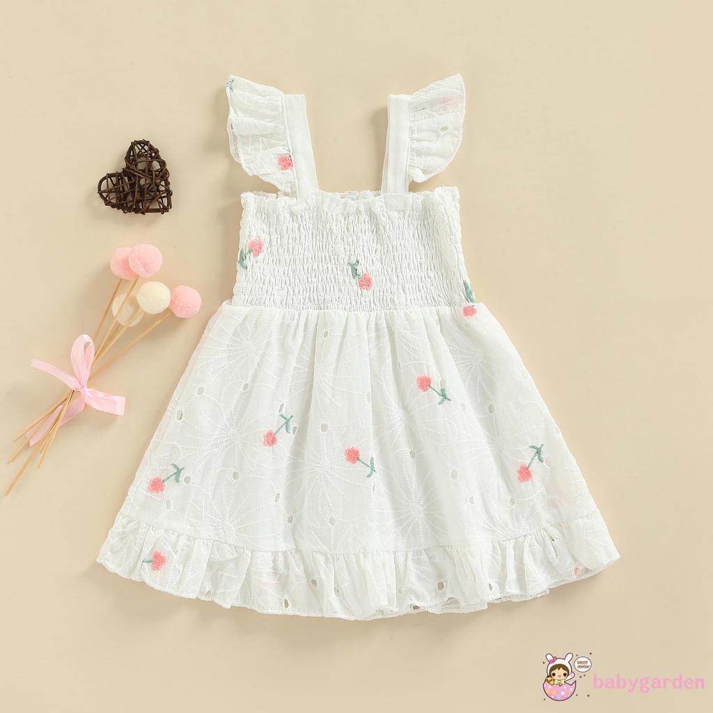 Đầm chữ A tay cánh tiên thêu hoa cho bé gái 0-4 tuổi