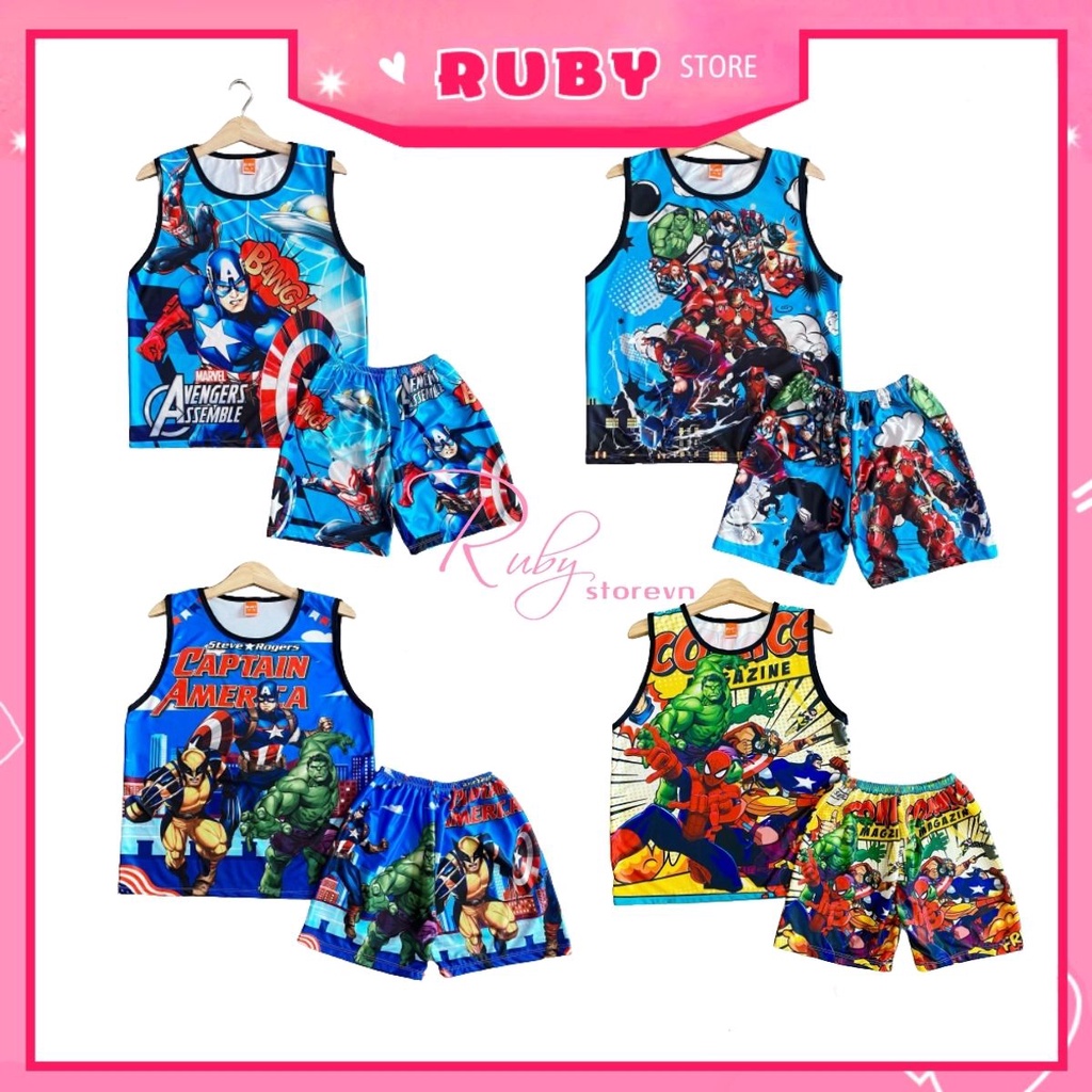 Đồ bộ SÁT NÁCH 3 LỖ cho bé mặc nhà chất thun mềm mát in hình Siêu nhân hoạt hình dễ thương size dưới 13kg DBRBSN SIZE 4