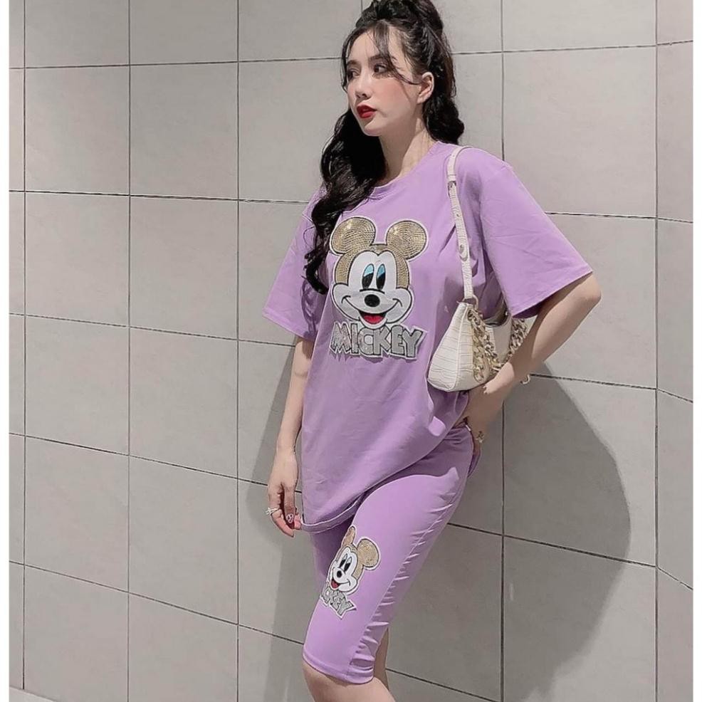 Đồ bộ nữ Đồ bộ nữ Mickey MIC002 quần ngố lửng chất cotton 100% co dãn đanh mịn DBN228 | BigBuy360 - bigbuy360.vn