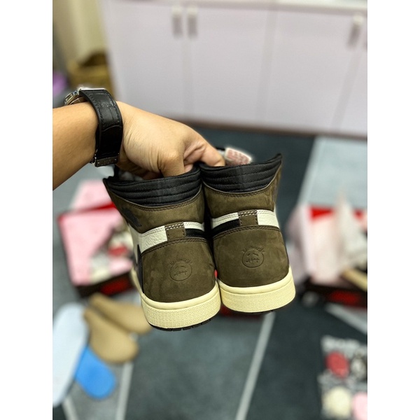 [AGsneaker] Giày thể thao cổ cao JD1 màu nâu Travis Scott full box