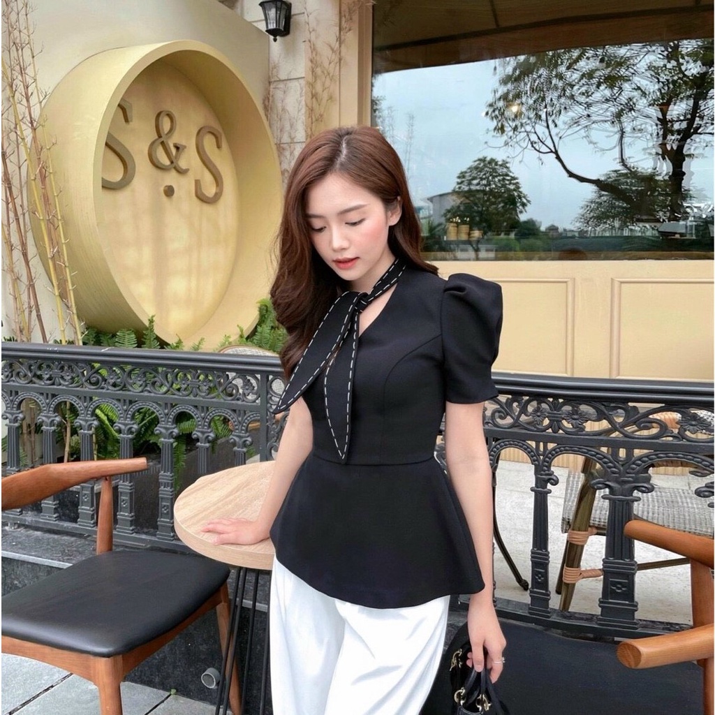Áo cột nơ viền chỉ nổi Callene (L1682)