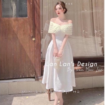 Đầm dự tiệc trễ vai ren bông dáng dài đầm nữ sang chảnh DN277