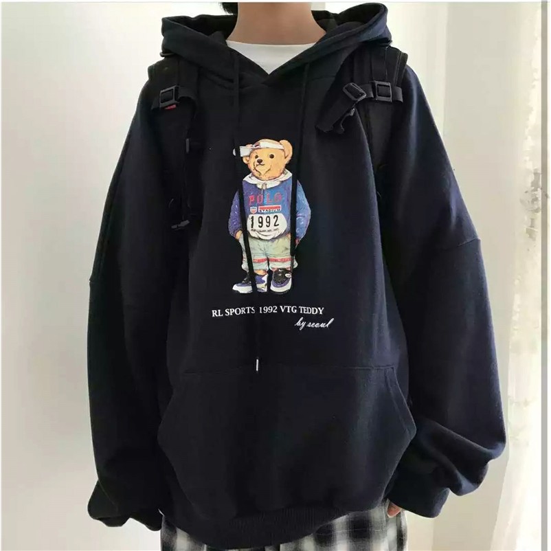 Áo Khoác Hoodie Tay Dài In Hình Gấu Dễ Thương Phong Cách Hàn Quốc Cho Cặp Đôi