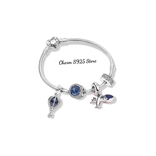 combo bộ vòng pan khoá tim mềm + 4 hạt charm bạc s925 cao cấp