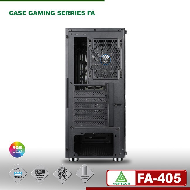 Case FA-405 Gaming Có Sẵn Fan 20cm LED ARGB.