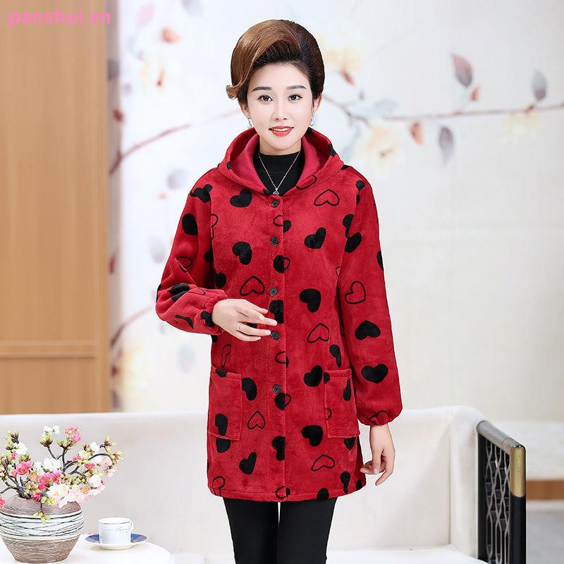 Middle-aged and elderly women s smocks, long-sleeved, loose, fashionable, large size mother s wear plus velvet thick coats, middle-aged men and velvet smocks