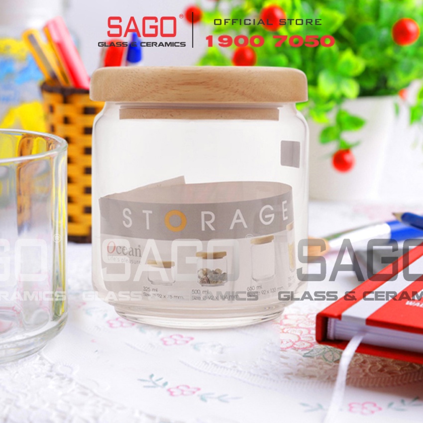 Hũ Thủy Tinh Ocean Pop Jar Wooden Lid Cao cấp