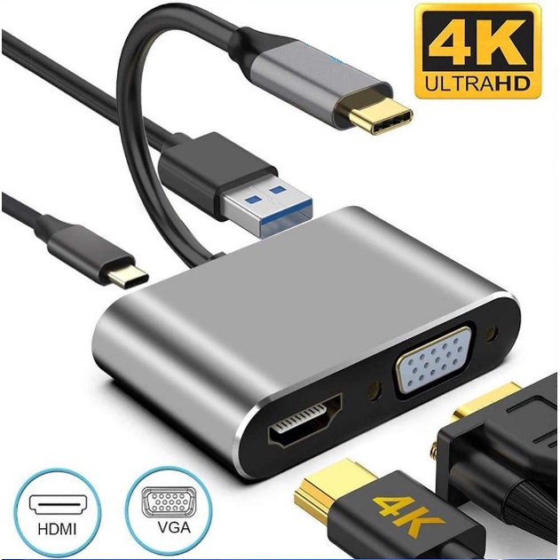 Cáp chuyển USB Type-c ra 4 cổng HDMI/ VGA/ USB và cổng sạc hỗ trợ chế độ Dex Typec to HDMI +VGA