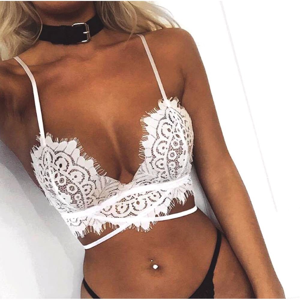 ღ𝓂ℰWomen Embroidered Lace Floral Bralette Unpadded Bra Crop Top Strappy Lingerie | BigBuy360 - bigbuy360.vn