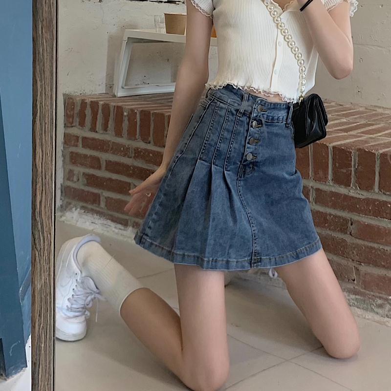 Chân váy jean IELGY chữ A lưng cao thời trang dành cho nữ