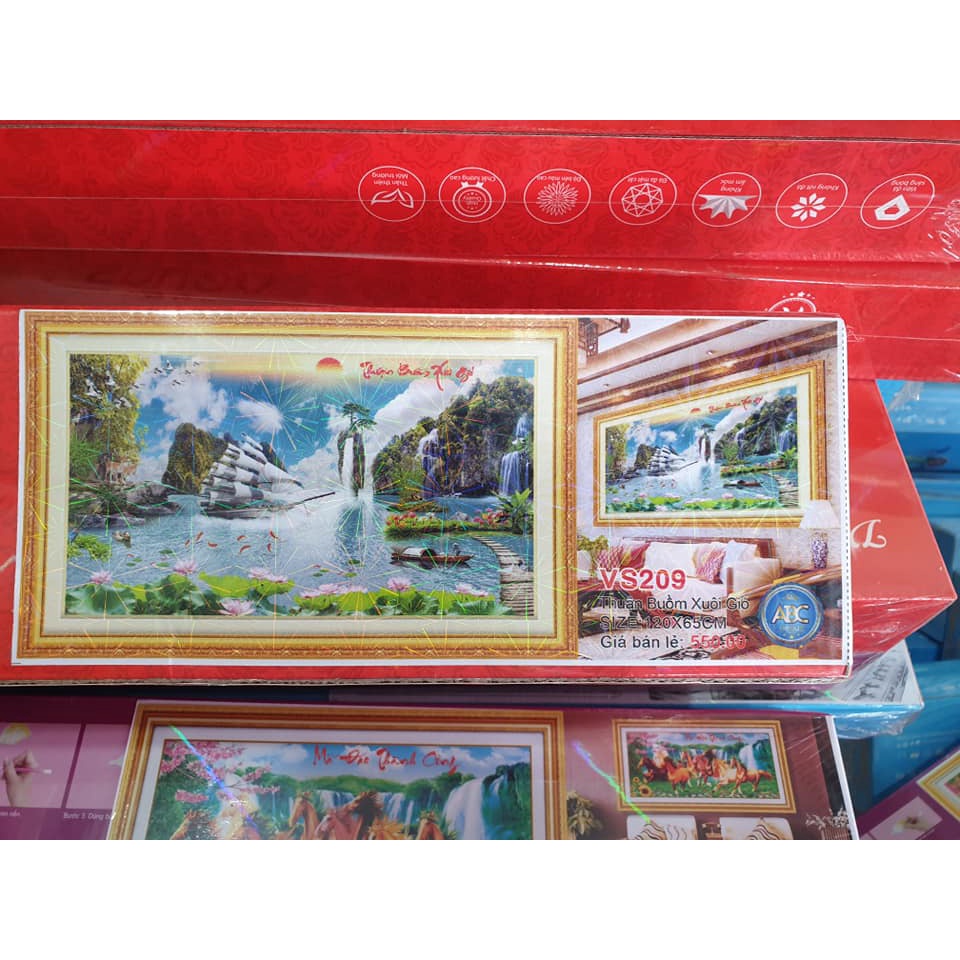 Tranh đính đá thuận buồm xuôi gió KT:120x65cm. Tranh gắn đá chưa gắn.