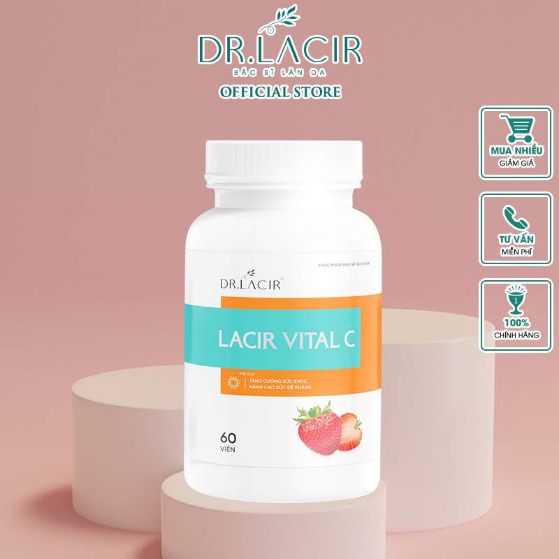 Viên Uống Vitamin C hỗ trợ tăng miễn dịch, giúp hấp thu glutathione và collagen DR.LACIR - Hộp 60 viên DR130