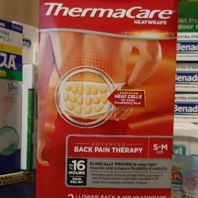 Hsd: 30.4.2025.MIẾNG DÁN NHIỆT GIẢM ĐAU LƯNG THERMACARE LOWER BACK & HIP HEAT WRAPS - SIZE L-XL - hop 2mieng/ miếng lẻ