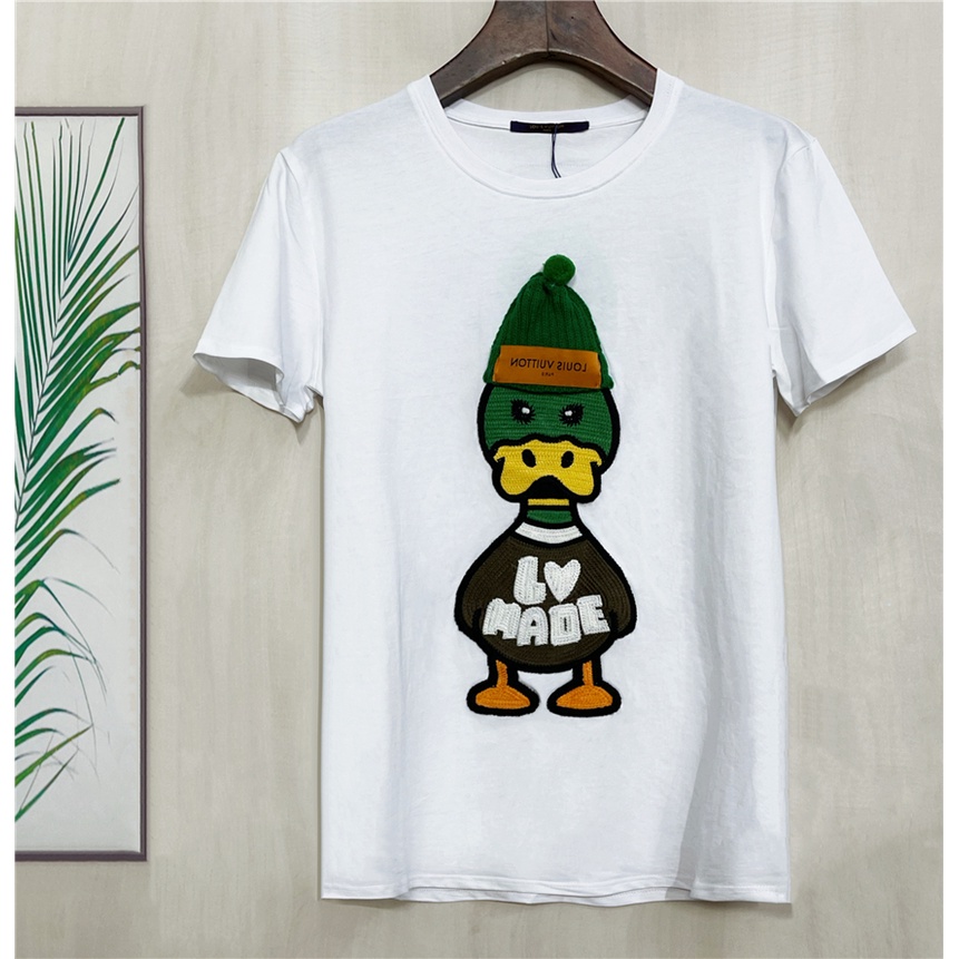 Áo Thun cotton Ngắn Tay Thêu Hình Vịt Hoạt Hình Thời Trang Mùa Xuân Dành Cho Nam