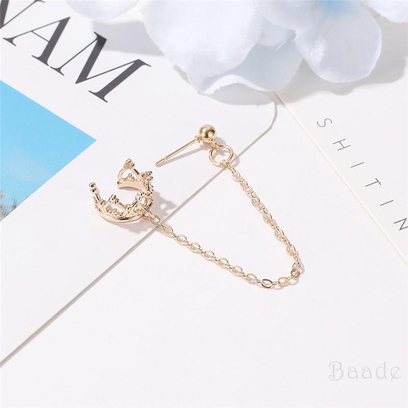 [Baade] Châu Âu và Mỹ phụ nữ chuỗi dài trang sức hoa tai phong cách độc đáo retro vương miện hoang dã Kẹp tai chữ hình U hoa tai rỗng tình yêu hoa tai phụ nữ