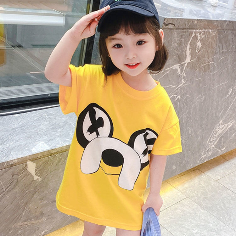 Đầm Thun Ngắn Tay In Hoạt Hình Cho Bé Gái