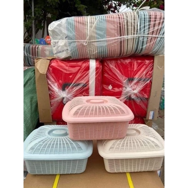 Set 3 bộ rổ nhựa có nắp đậy nhựa đựng trái cây , rau củ quả