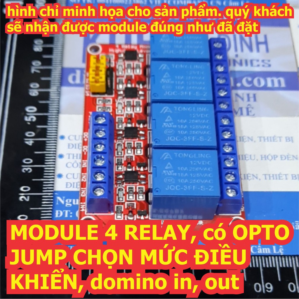 MODULE 4 RELAY, có OPTO, JUMP CHỌN MỨC ĐIỀU KHIỂN, domino in, out, relay 12V / 5V / 24V kde6794